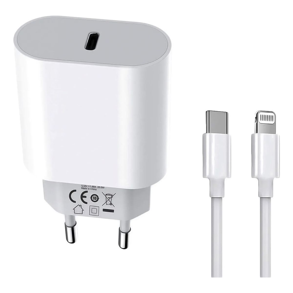 GENERICO - Cargador 20w Carga Rapida Compatible Con iPhone Blanco