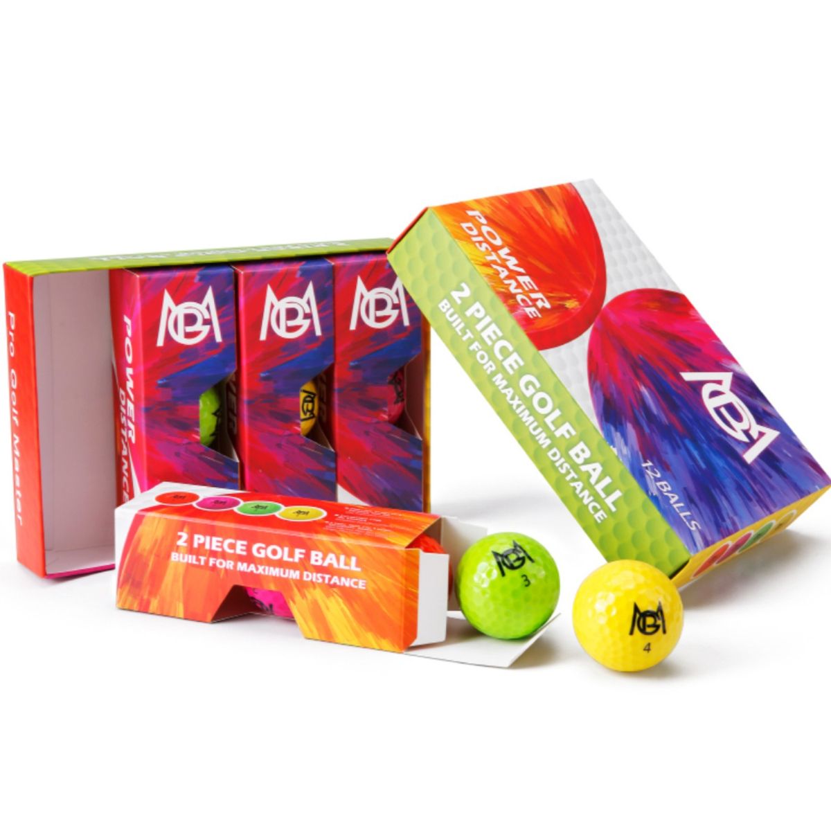 PWRFITNESS - Set de 12 Pelotas de Golf Multicolor - ColorDrive 12