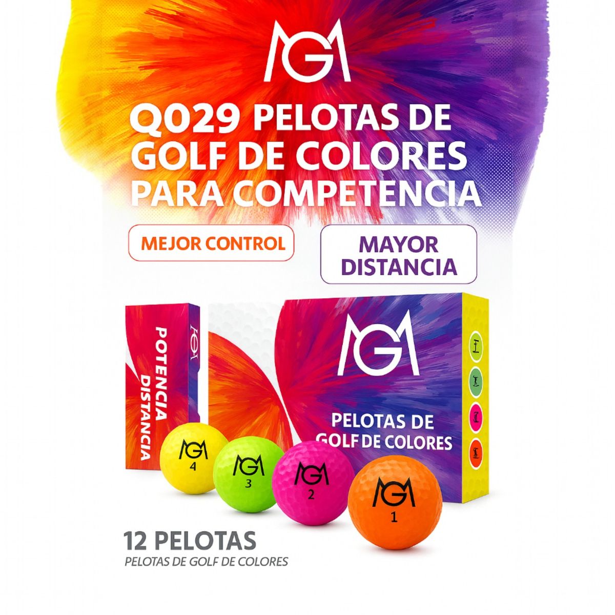 PWRFITNESS - Set de 12 Pelotas de Golf Multicolor - ColorDrive 12