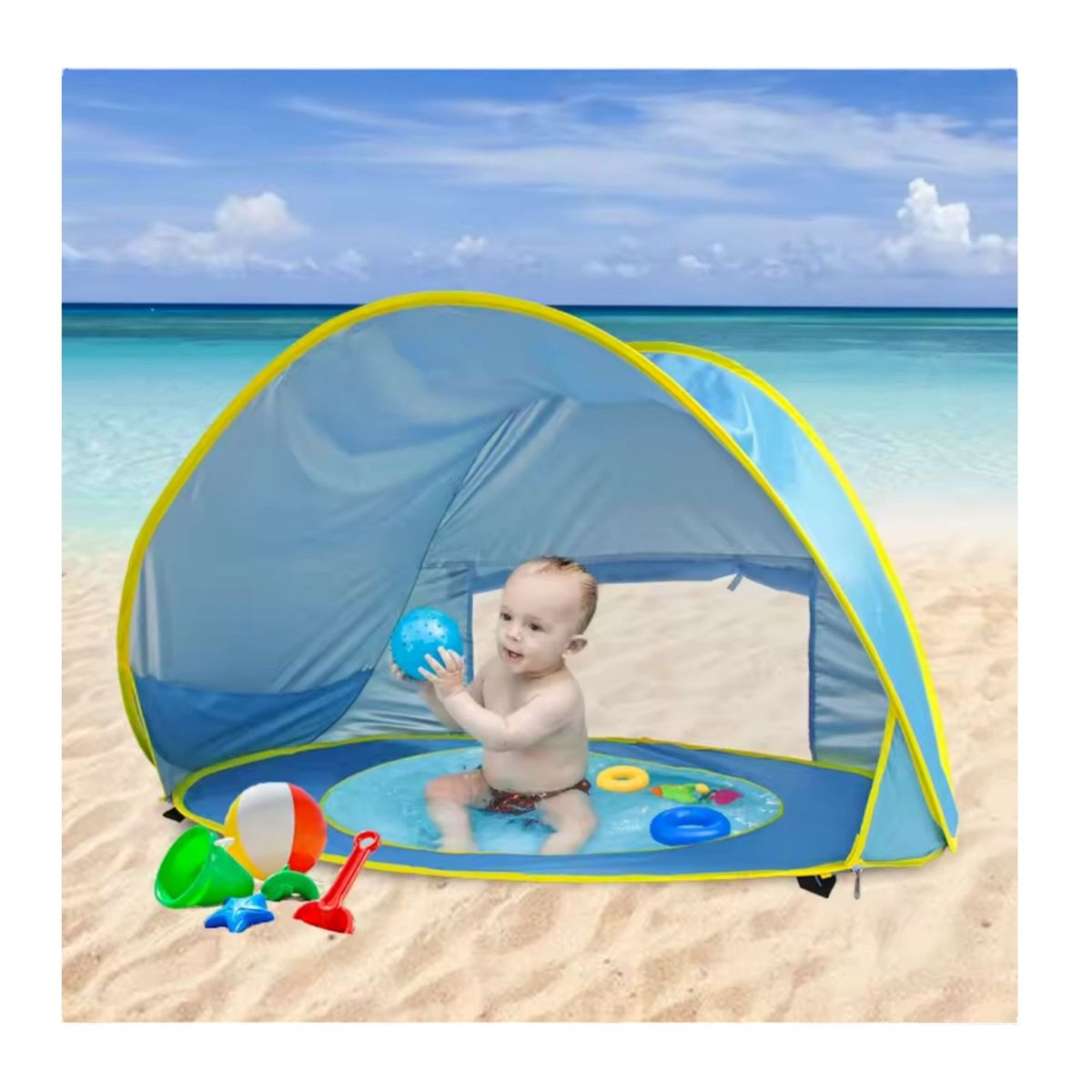 GENERICO - Carpa Para Niños Piscina Tienda 2 en 1 Plegable Playa Verano Celeste