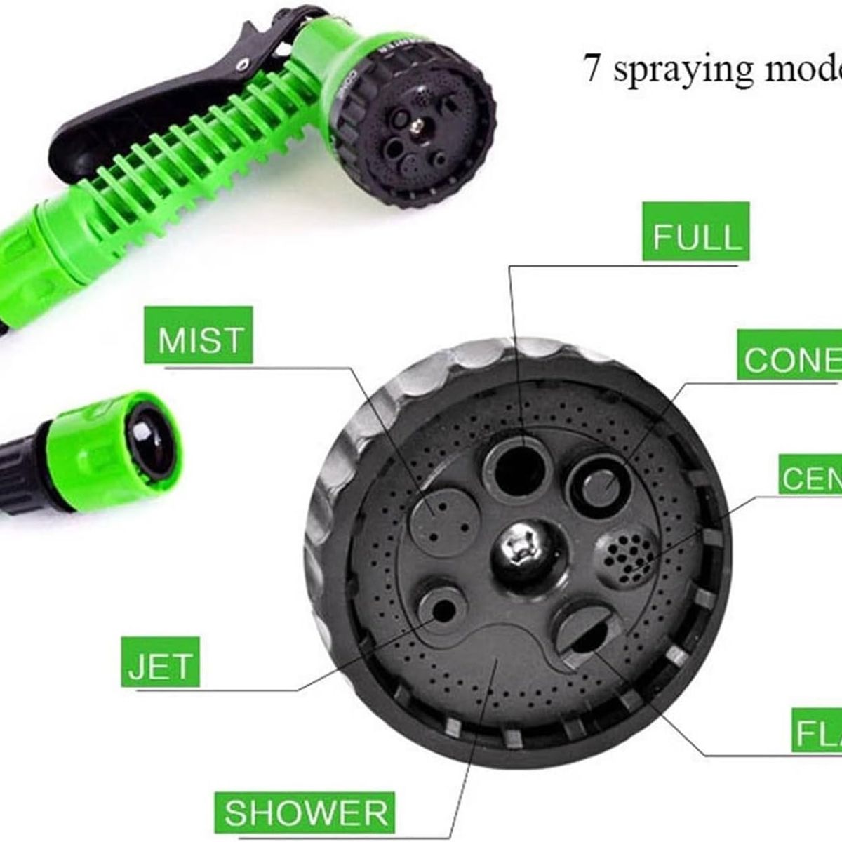 MOVI - Manguera Extensible Retráctil 15 Metros con Pistola de Riego 7 Funciones