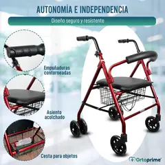MOVI - Andador Ortoprime Ruedas y Asiento Plegable con Cesta Modelo de 4 Ruedas