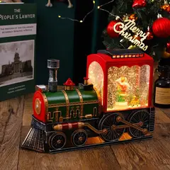 MOVI - Tren Locomotora Navideña Decorativa con Globo de Nieve Musical y Luz LED