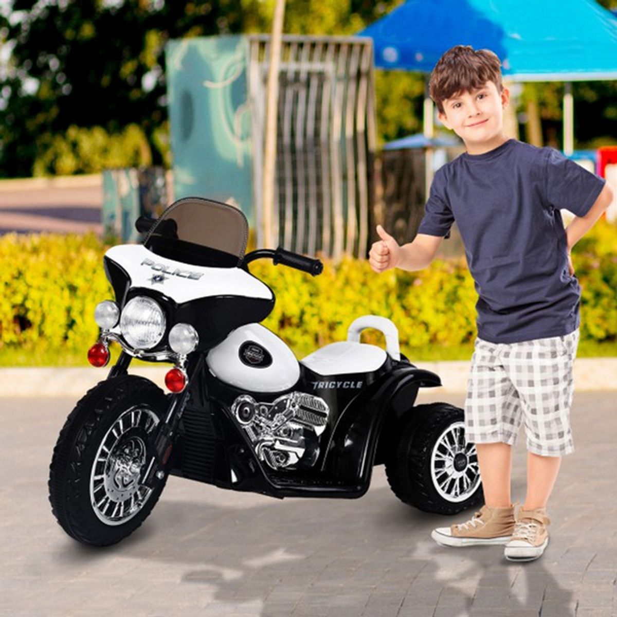 JUGUETERIA - Moto Eléctrica Niños Pequeños Música Luces Diseño Harley Policia