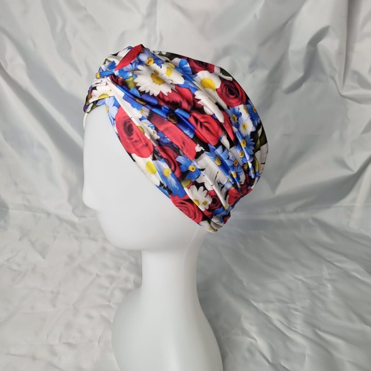 EL ESPACIO DE TOMMY - Turbante cintillo clínico lycra flores rojo azul y blanco
