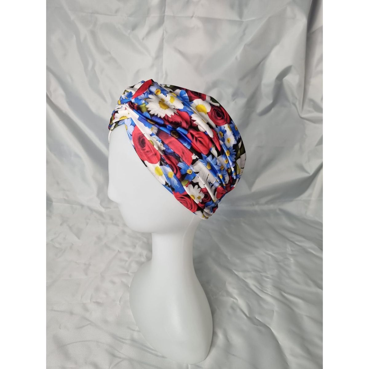 EL ESPACIO DE TOMMY - Turbante cintillo clínico lycra flores rojo azul y blanco