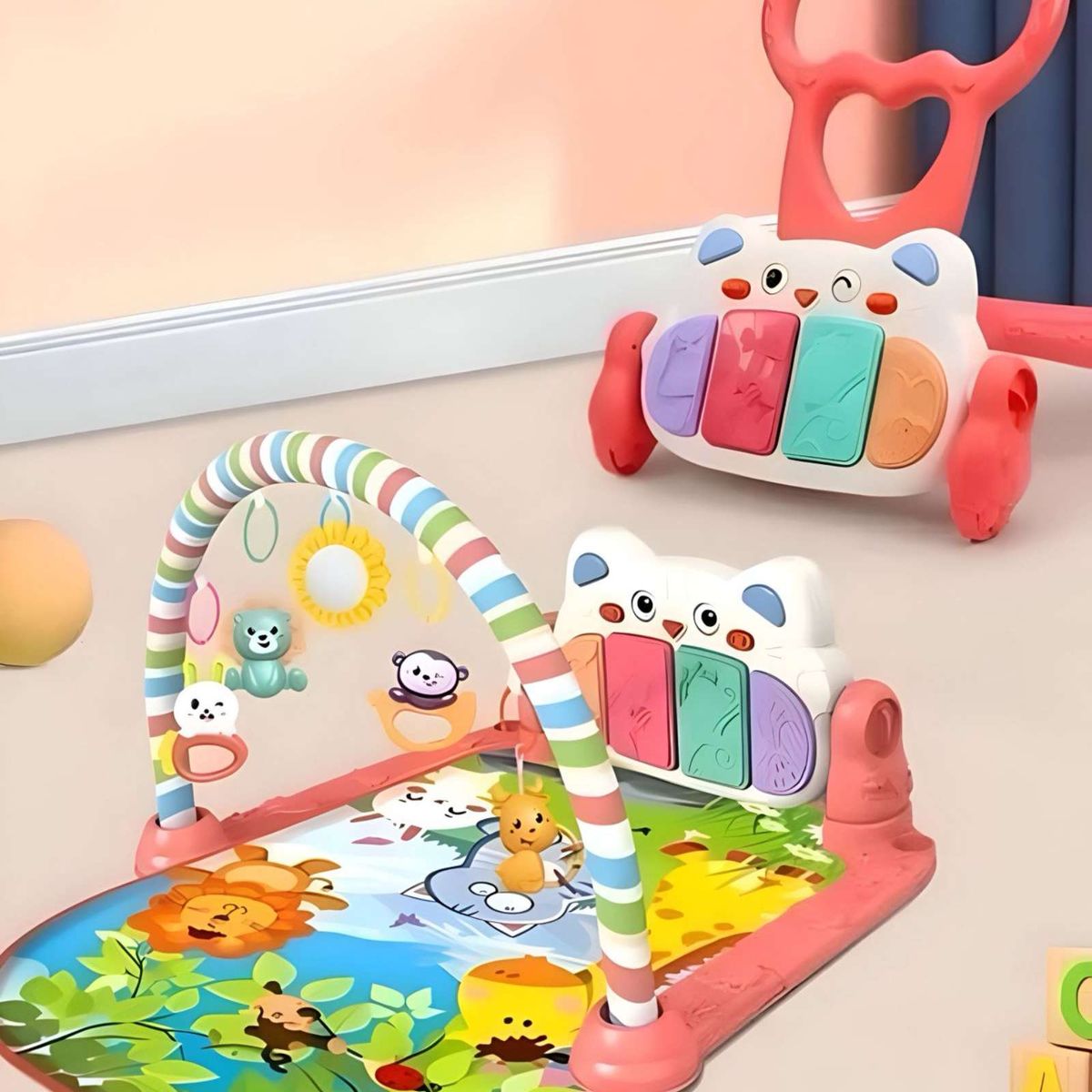 GENERICO - GIIMNASIO INFANTIL PISO CAMINADOR ROSA 2 EN 1