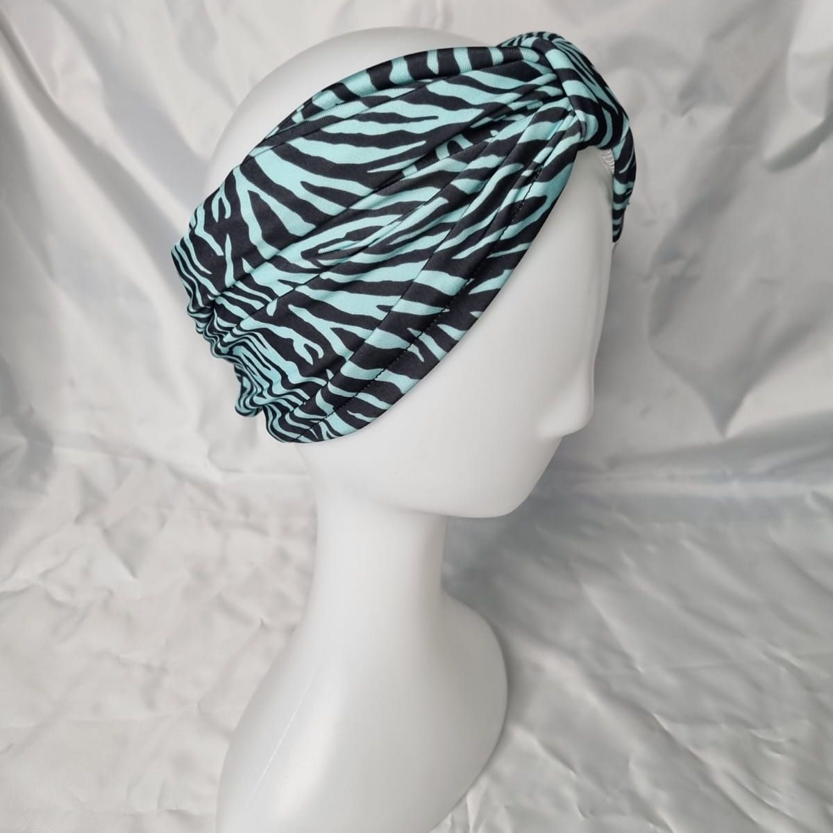 EL ESPACIO DE TOMMY - Turbante cintillo clínico lycra cebra verde agua negro