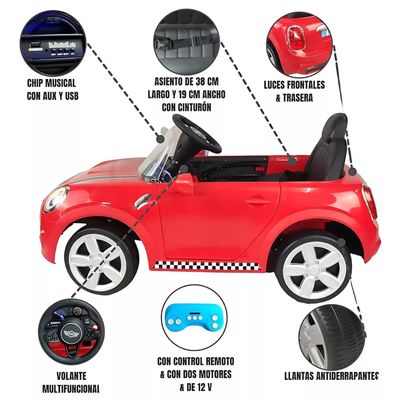 Imagen 2 del producto Auto Eléctrico Niños Bebés Estilo Min Cooper Música y luces Control Remoto - Color Blanco