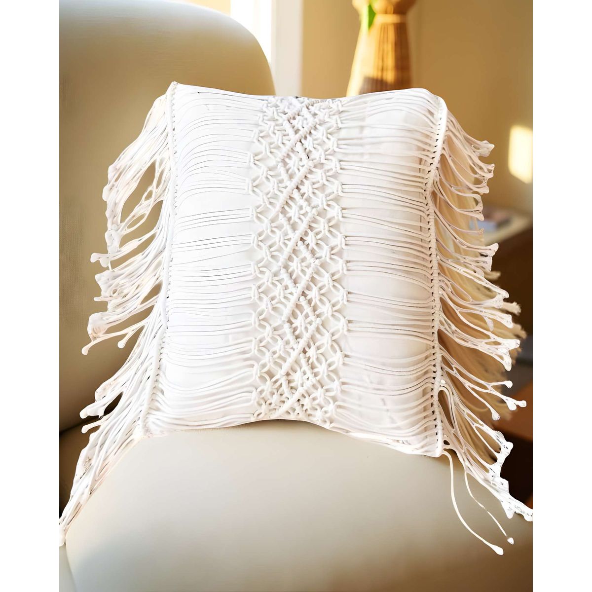 GENERICO - SET DE 2 FUNDAS DE COJIN ESTILO BOHEMIO 45X45 CM BLANCO 02