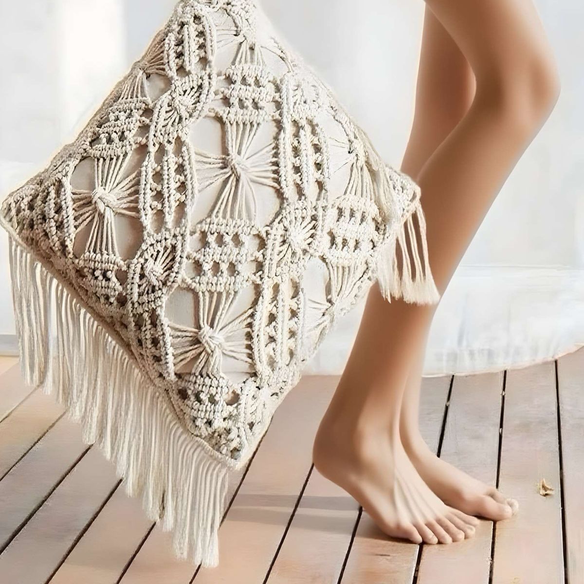 GENERICO - SET DE 2 FUNDAS DE COJIN ESTILO BOHEMIO 45X45 CM BLANCO 06