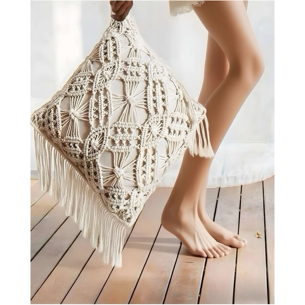 GENERICO - SET DE 2 FUNDAS DE COJIN ESTILO BOHEMIO 45X45 CM BLANCO 06