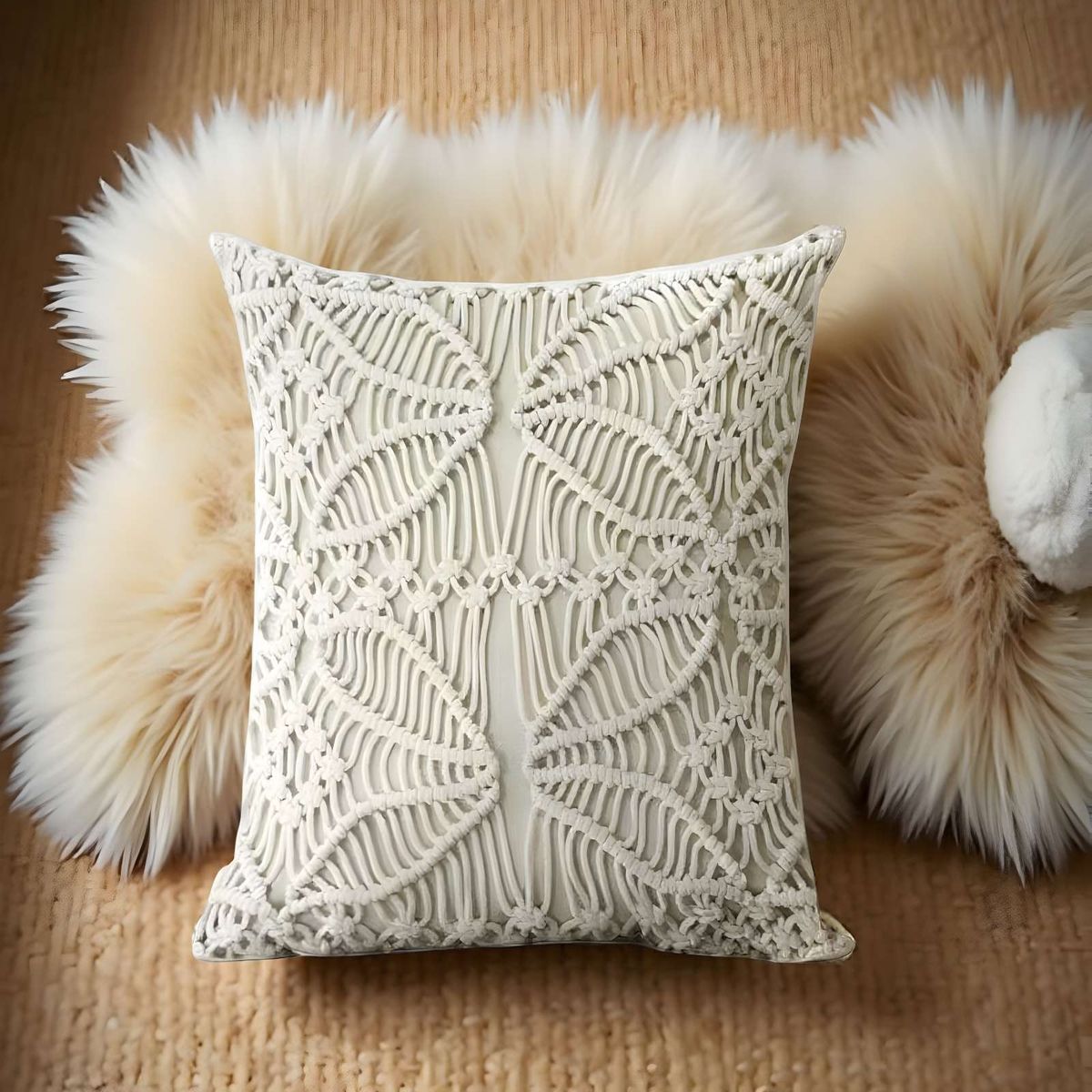 GENERICO - SET DE 4 FUNDAS DE COJIN ESTILO BOHEMIO 45X45 CM BLANCO 05