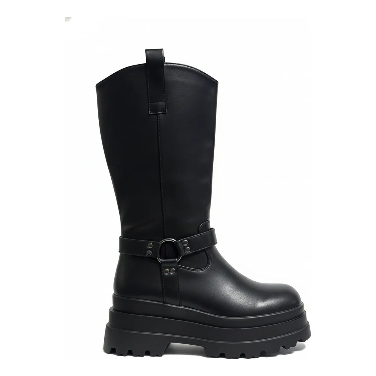 BOVINITA - Bota Mujer Bucanera Rock Negra Caña Alta Plataforma Combat