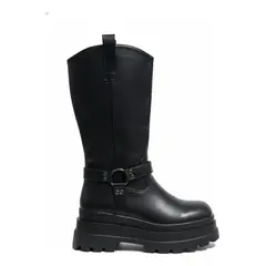 BOVINITA - Bota Mujer Bucanera Rock Negra Caña Alta Plataforma Combat