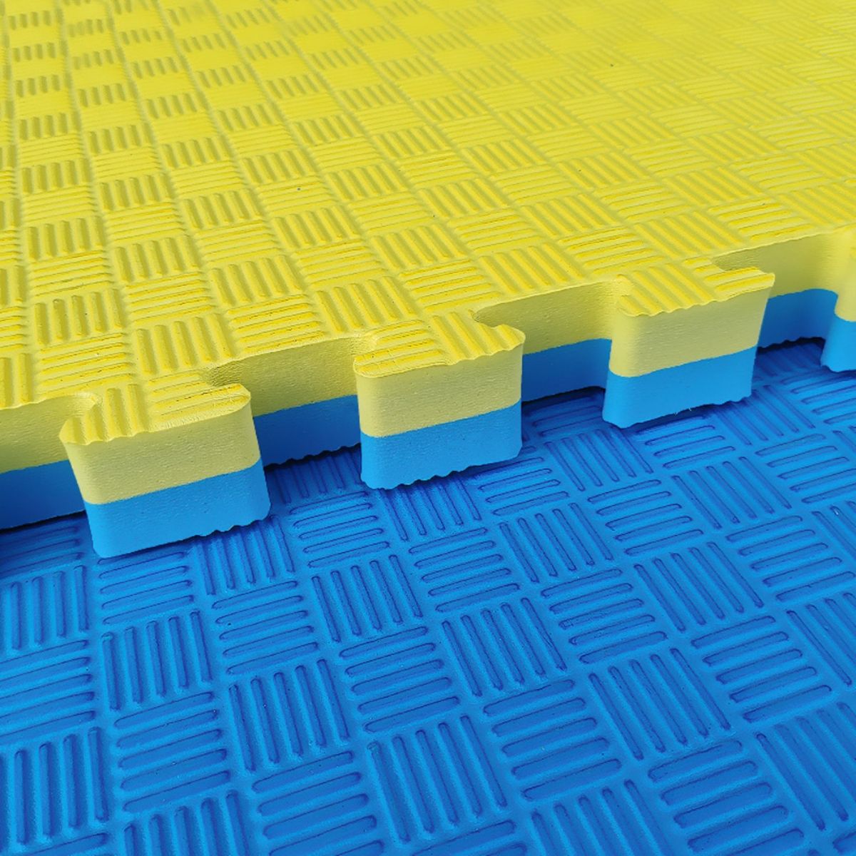 PWRFITNESS - Tatami EVA Reversible 1×1 m (40 mm) – Ultra Impacto Amarillo/Azul