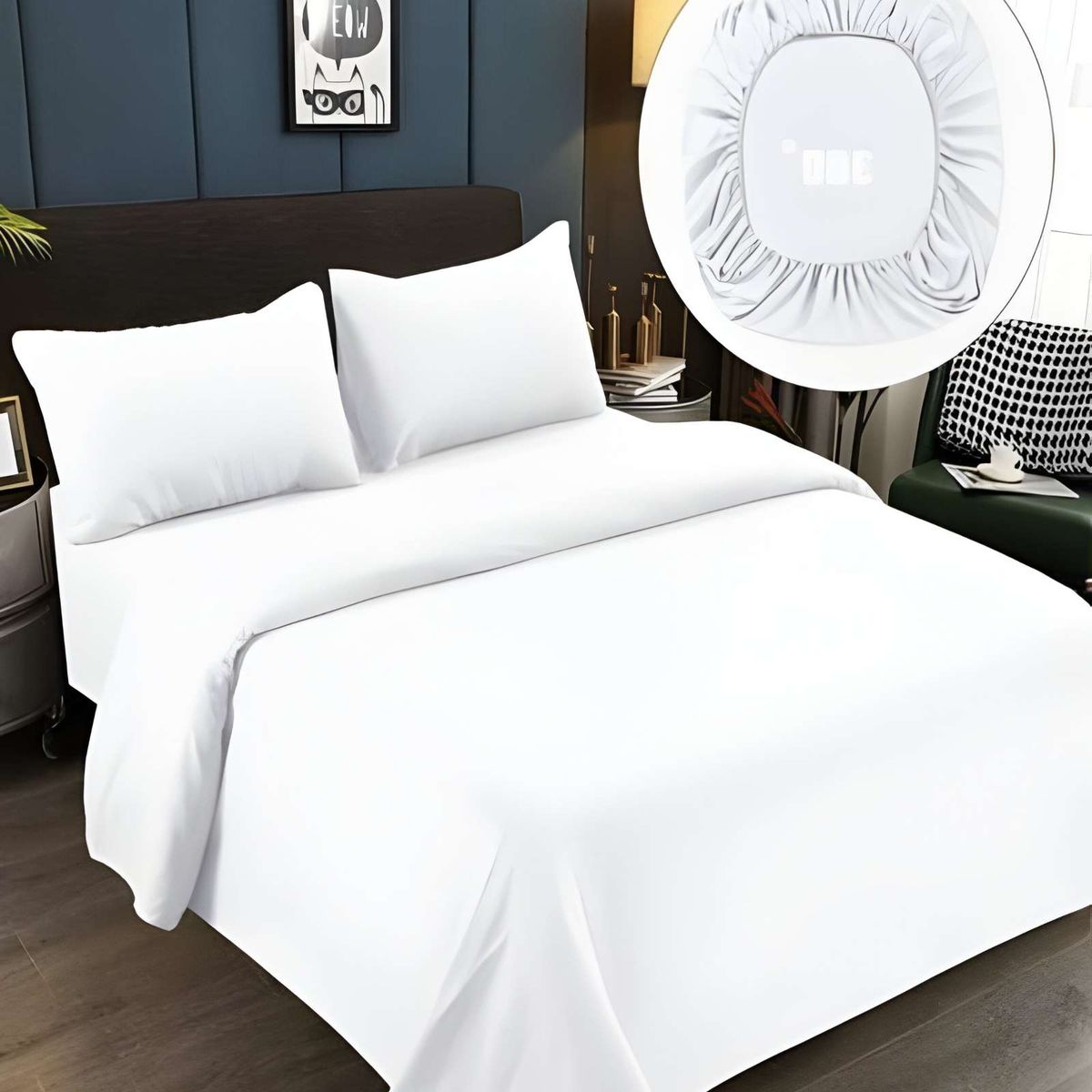 GENERICO - JUEGO DE SABANAS DE 500 HILOS SUPER-KING BLANCO