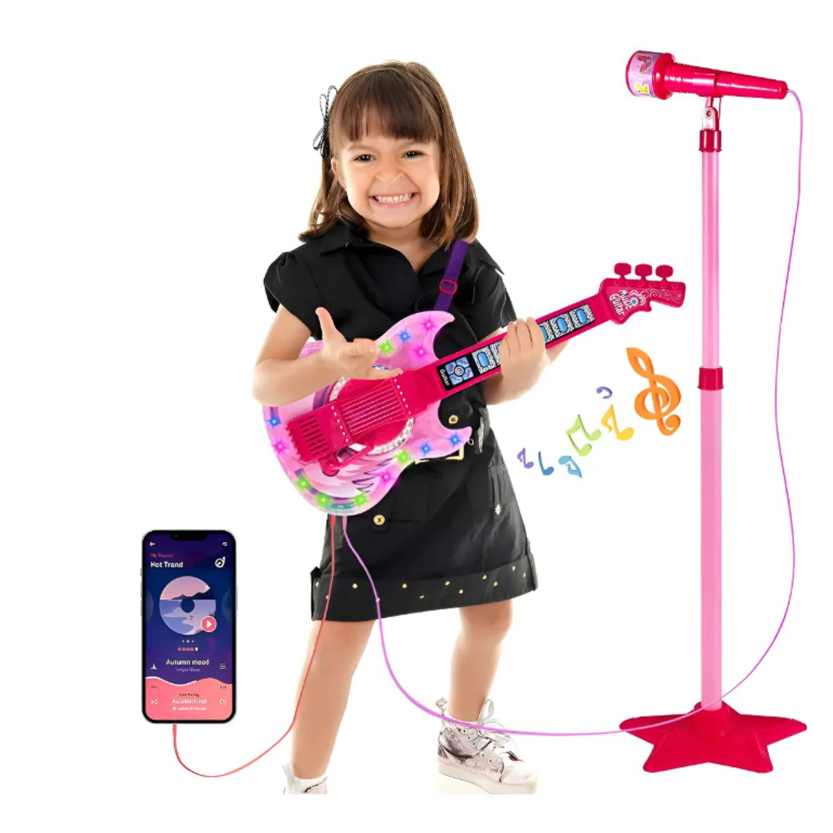 GENERICO - Guitarra Juguete Musical Con Micrófono Karaoke Para Niñ Rosa