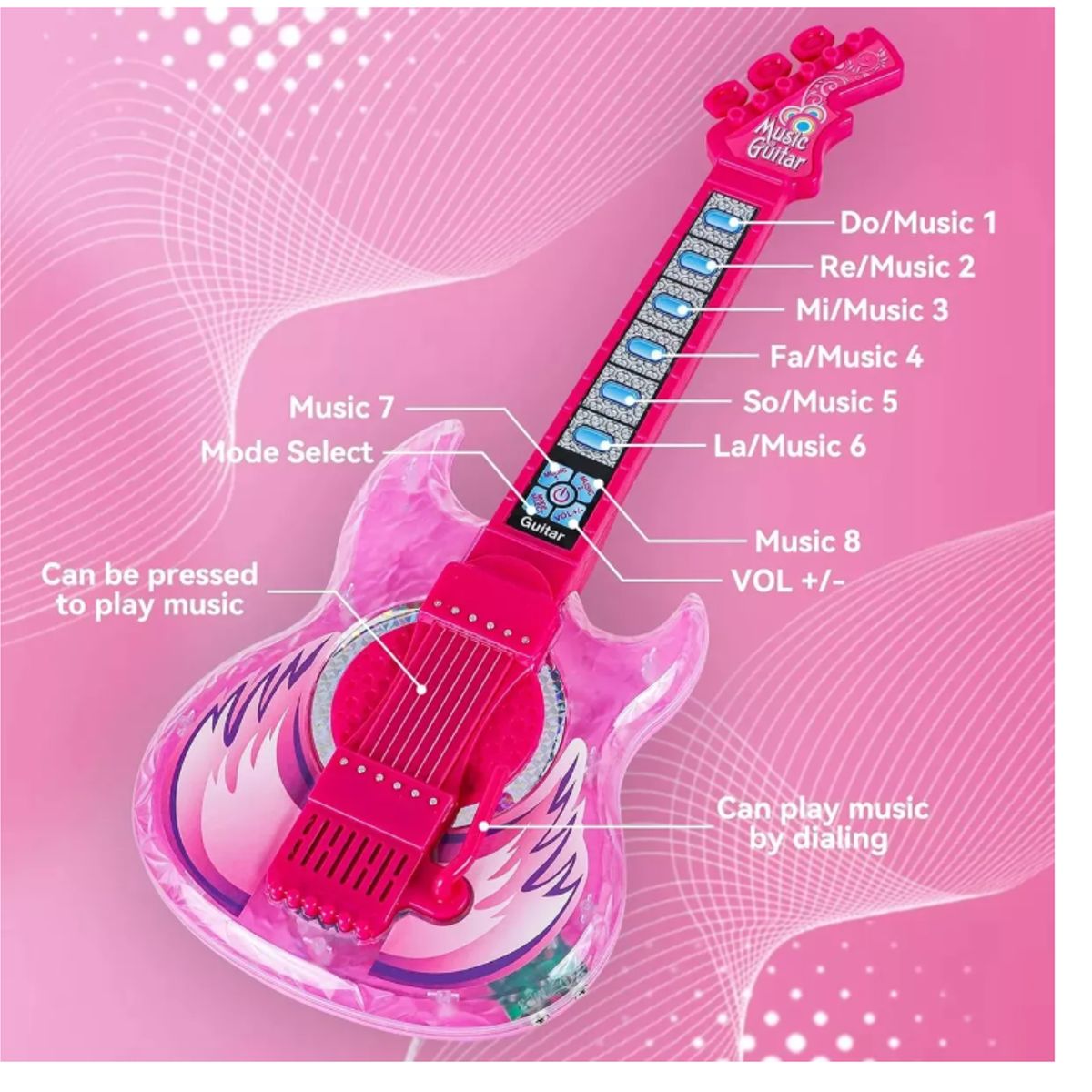 GENERICO - Guitarra Juguete Musical Con Micrófono Karaoke Para Niñ Rosa
