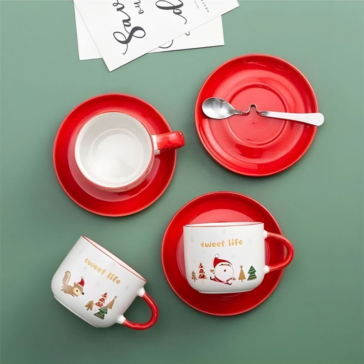 GENERICO - Taza De Navidad Con Plato Y Cuchara Taza Té Cafe Santa Claus