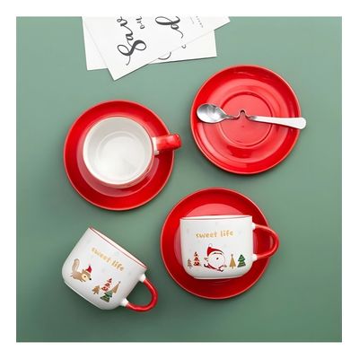 Imagen 2 del producto Taza De Navidad Con Plato Y Cuchara Taza Té Cafe Santa Claus