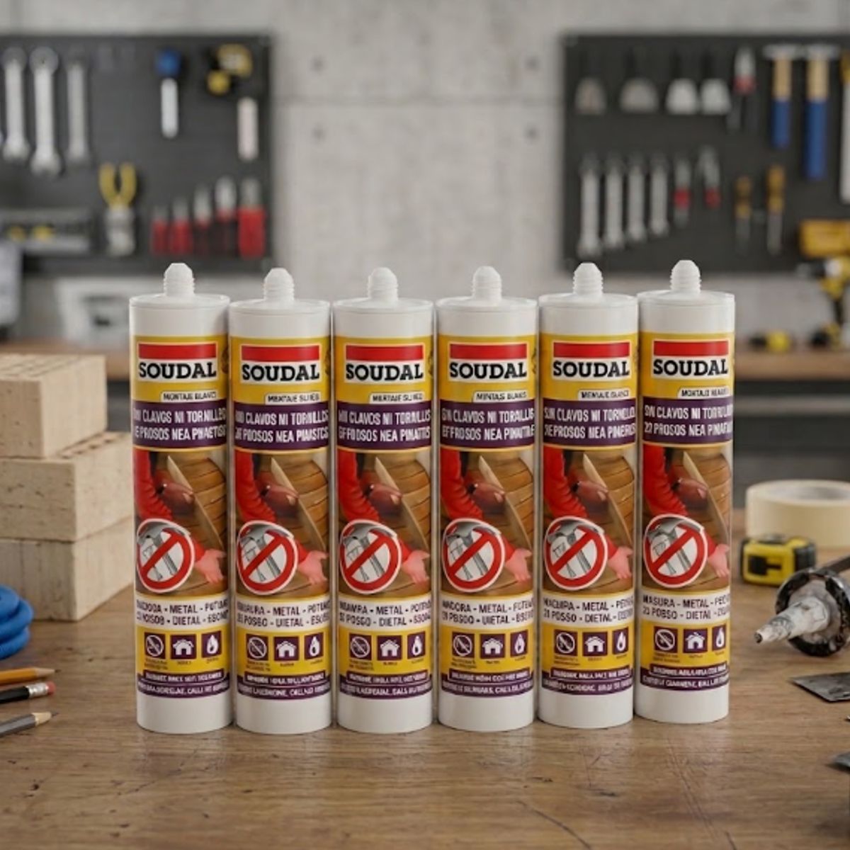 SOUDAL - Silicona Adhesivo de Montaje Blanco 280 Ml. 6 Unidades Soudal