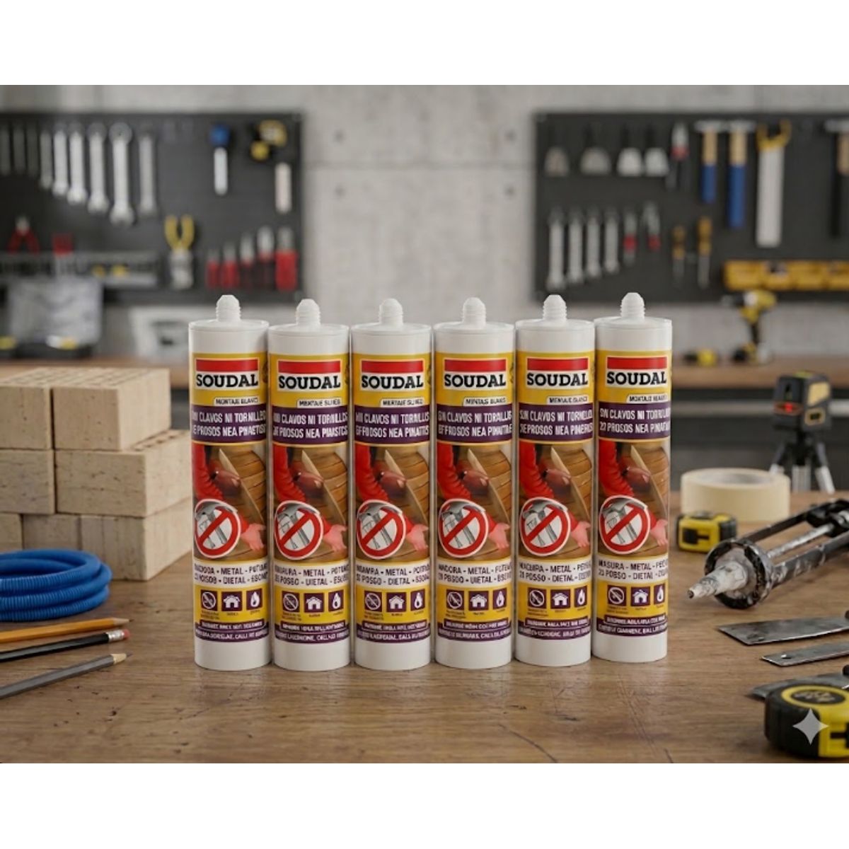 SOUDAL - Silicona Adhesivo de Montaje Blanco 280 Ml. 6 Unidades Soudal