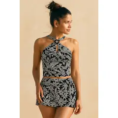 GLORIAHOON - Tankini sexy falda, cruzado, estampado negro