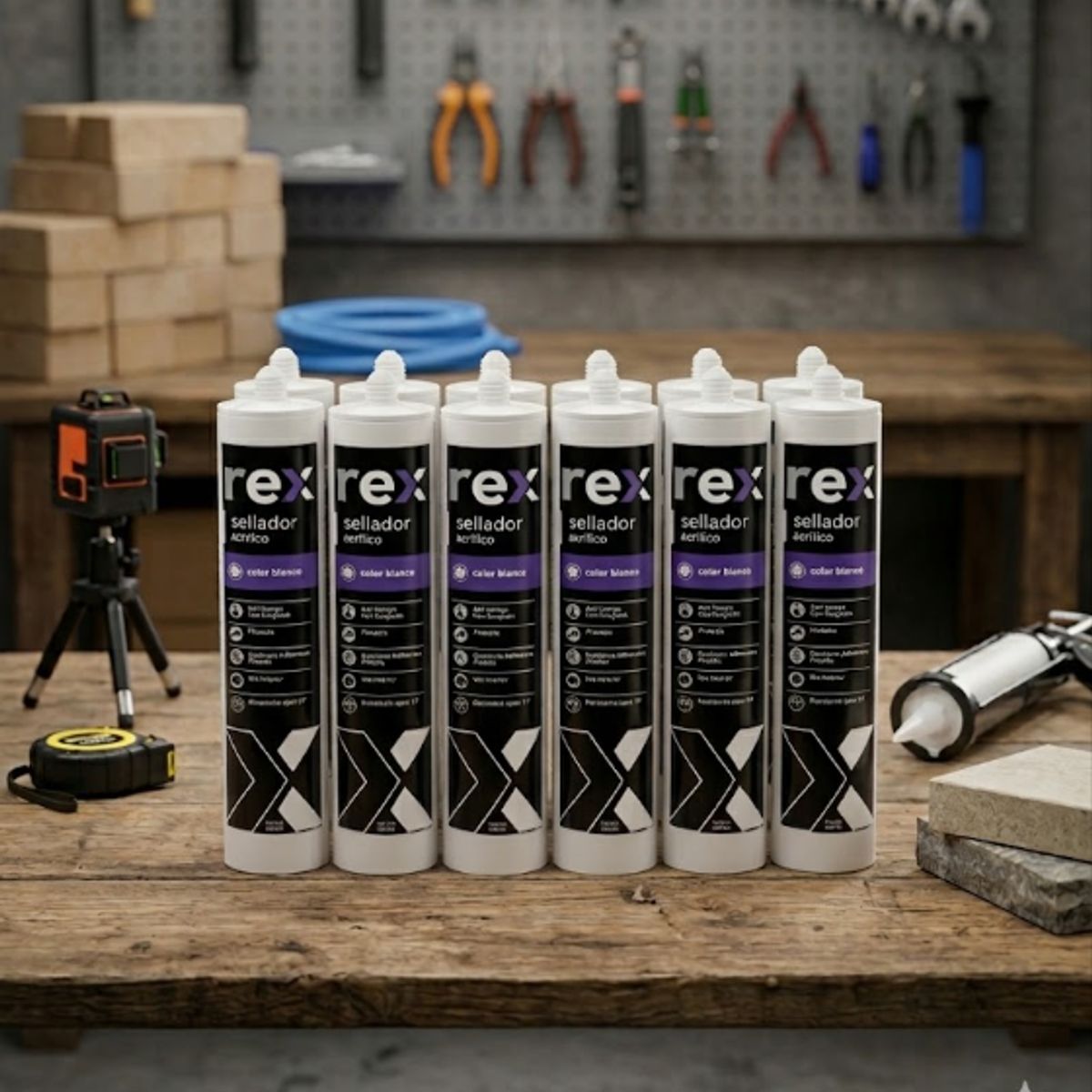 REX - Silicona Sellador Acrílico Blanco 300 Ml. Rex 12 Unidades
