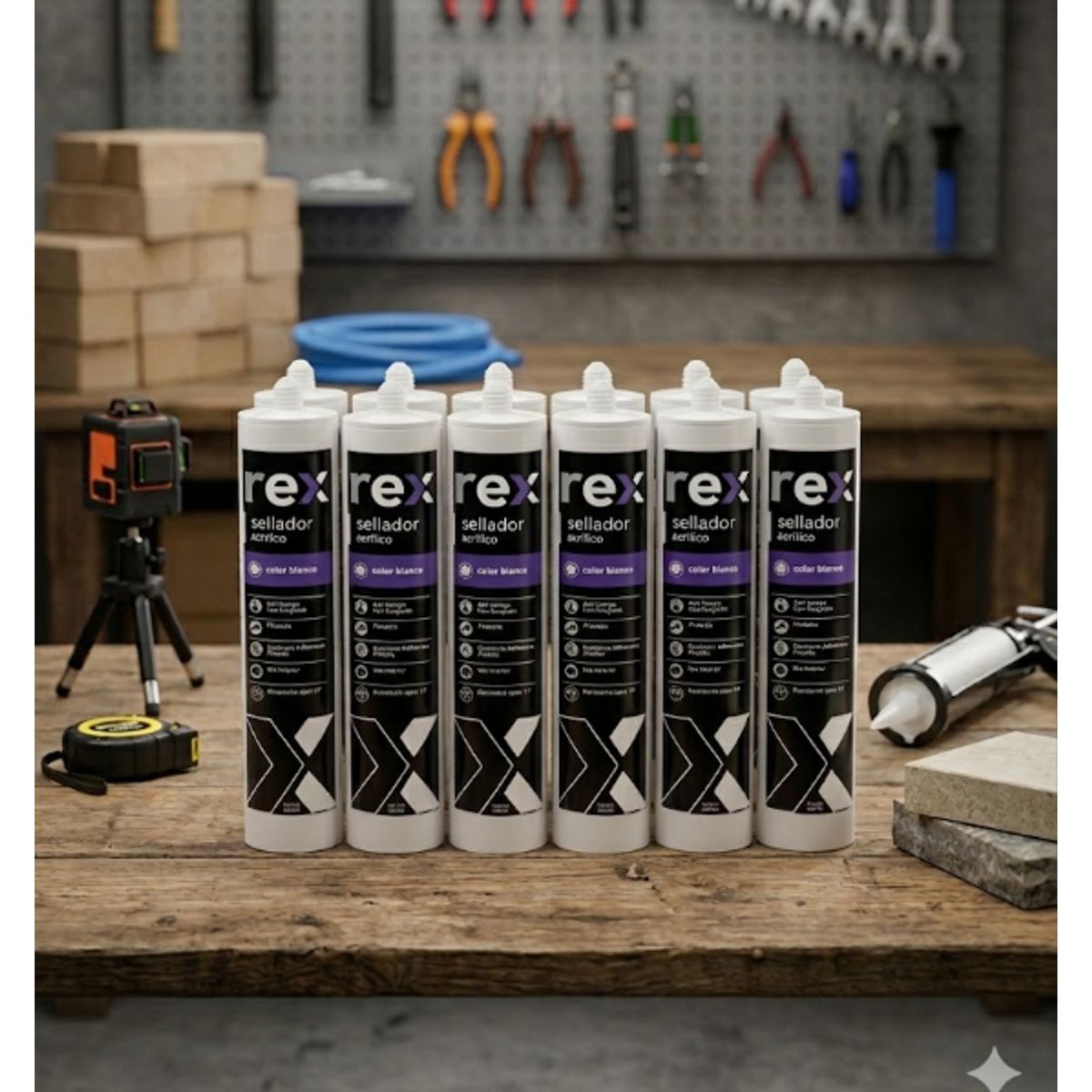 REX - Silicona Sellador Acrílico Blanco 300 Ml. Rex 12 Unidades