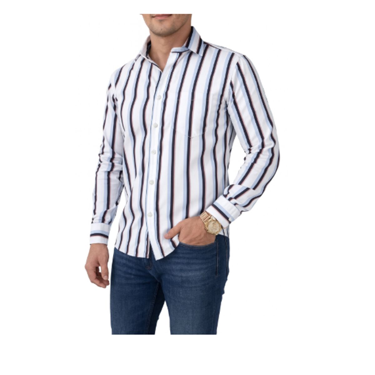 XPRESS RECHARGE - Camisa de vestir manga larga con rayas para hombre  Elegancia moderna y estilo formal casual