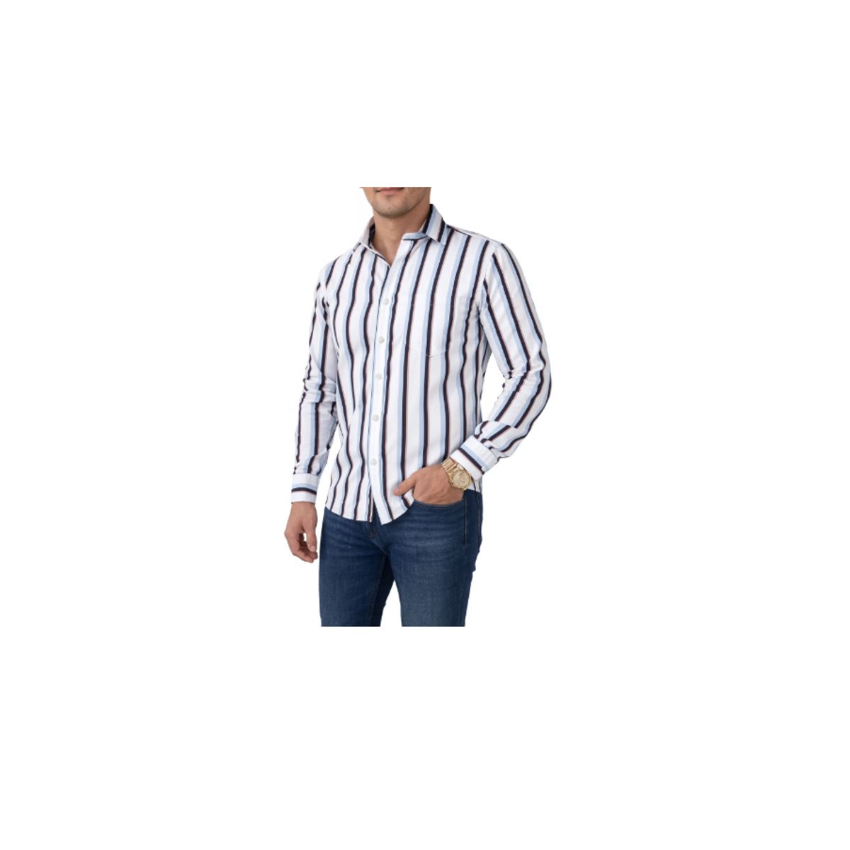 XPRESS RECHARGE - Camisa de vestir manga larga con rayas para hombre  Elegancia moderna y estilo formal casual
