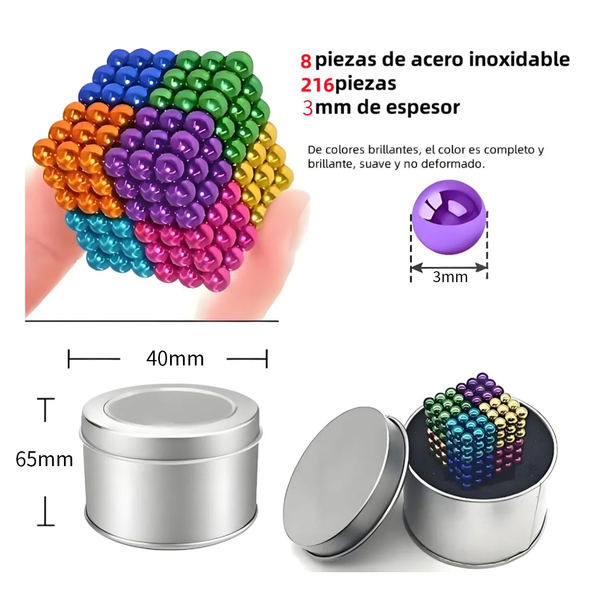 KINDA NICE - 3mm 216pcs Cuentas Magnéticas De Colores