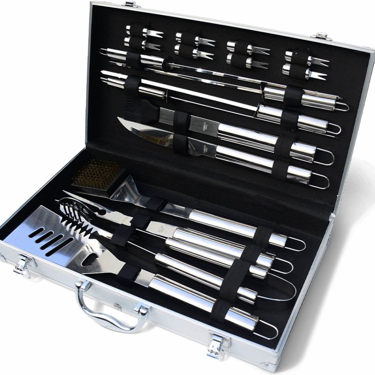 MOVI - Set Parrillero BBQ 18 Piezas en Maletín de Aluminio Acero Inoxidable
