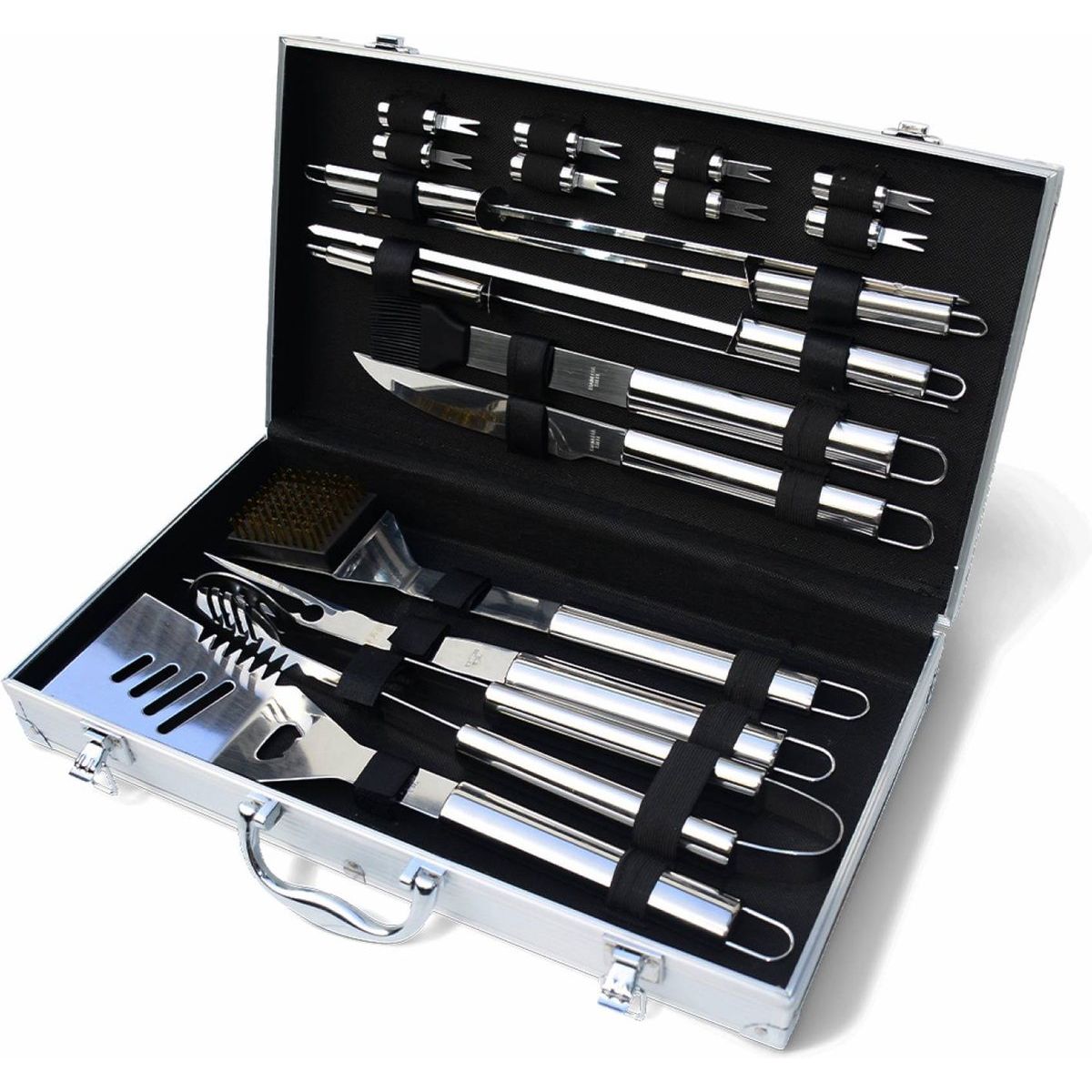 MOVI - Set Parrillero BBQ 18 Piezas en Maletín de Aluminio Acero Inoxidable