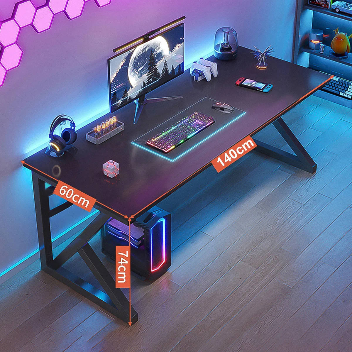 WUWAWDOGA - Escritorio Gamer Profesional K Mesa Negro 140x74x60 Cm Rgb