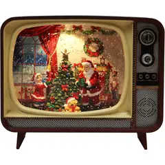 MOVI - Figura Decorativa Navideña Globo de Nieve dentro de Réplica de Televisor Vintage