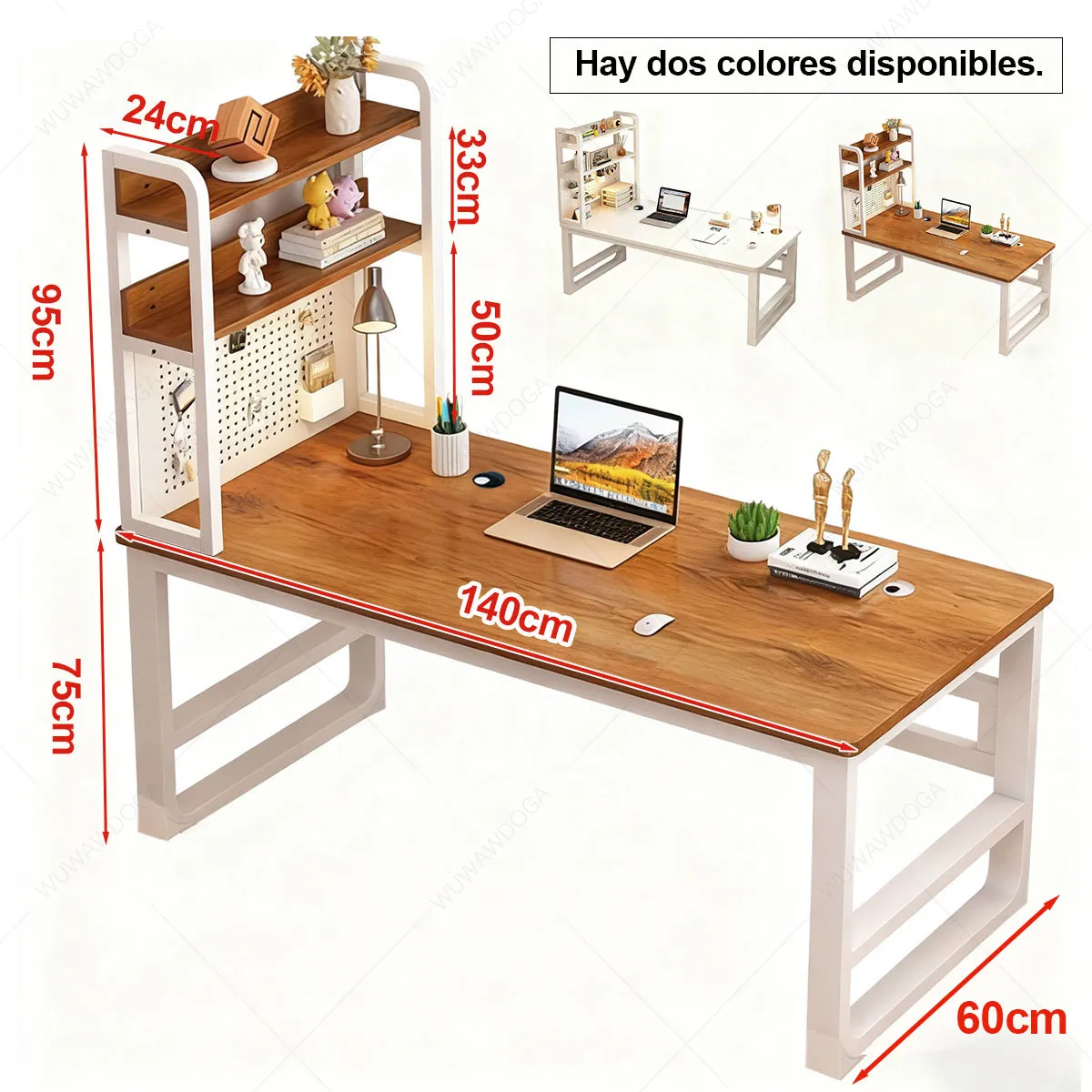 WUWAWDOGA - Escritorio Gamer L Con Estante 2 Niveles Y Tabla De Agujeros 120cm Marrón