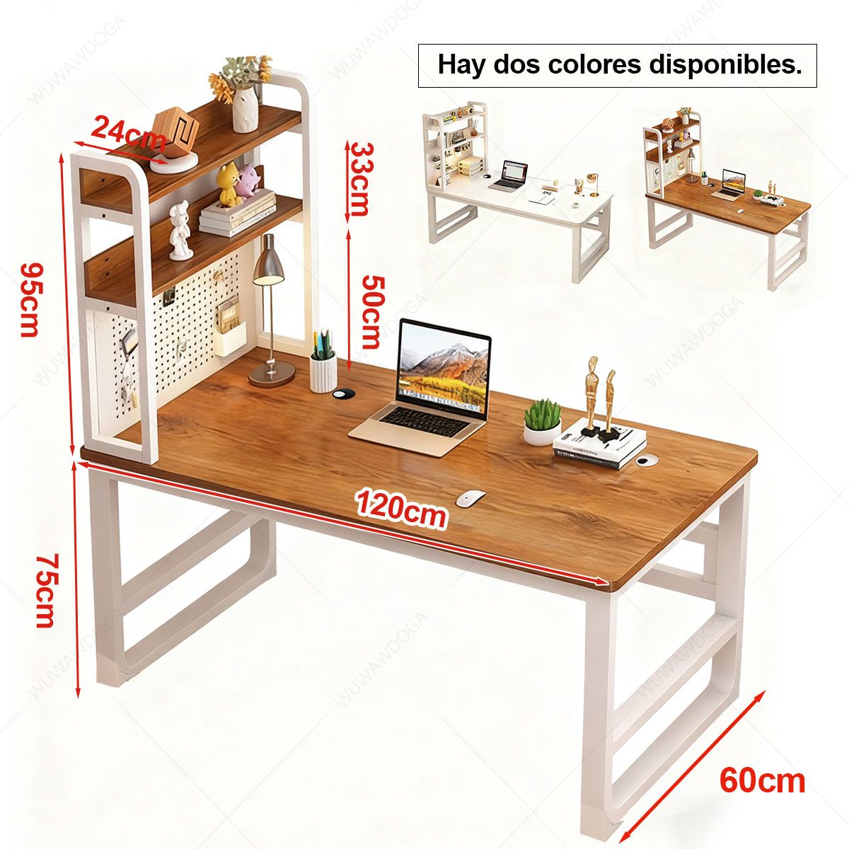 WUWAWDOGA - Escritorio Gamer L Con Estante 2 Niveles Y Tabla De Agujeros 140cm Marrón