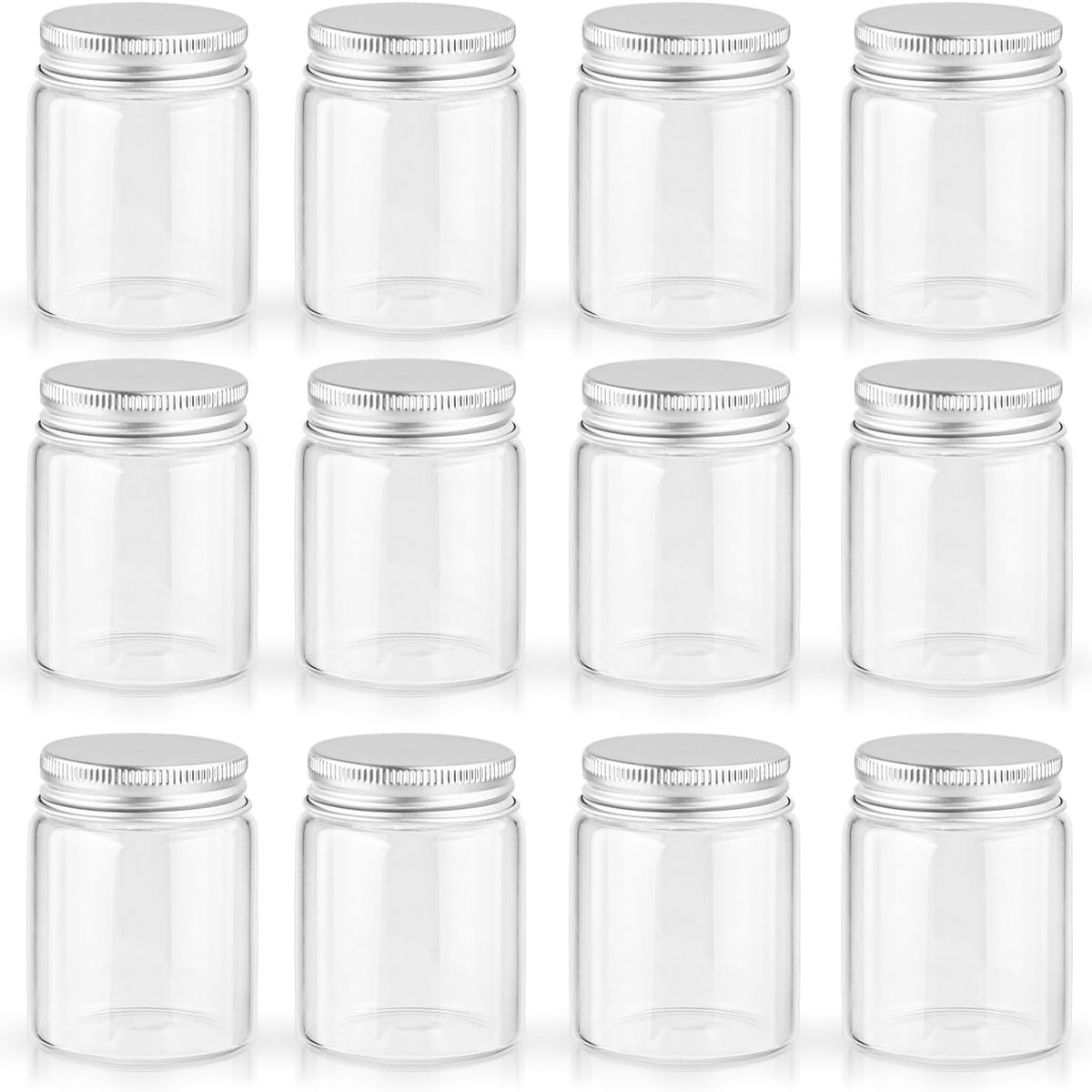KUANGYE - Pack De 12 Frascos Envases Botes Con Tapa 250 Ml Plástico Transparente