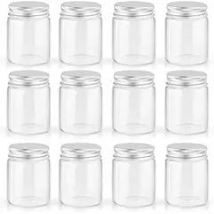 KUANGYE - Pack De 12 Frascos Envases Botes Con Tapa 250 Ml Plástico Transparente