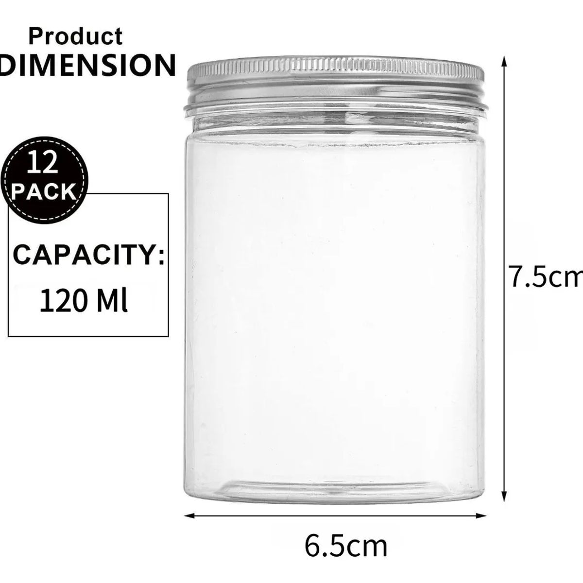 KUANGYE - Pack De 12 Frascos Envases Botes Con Tapa 250 Ml Plástico Transparente