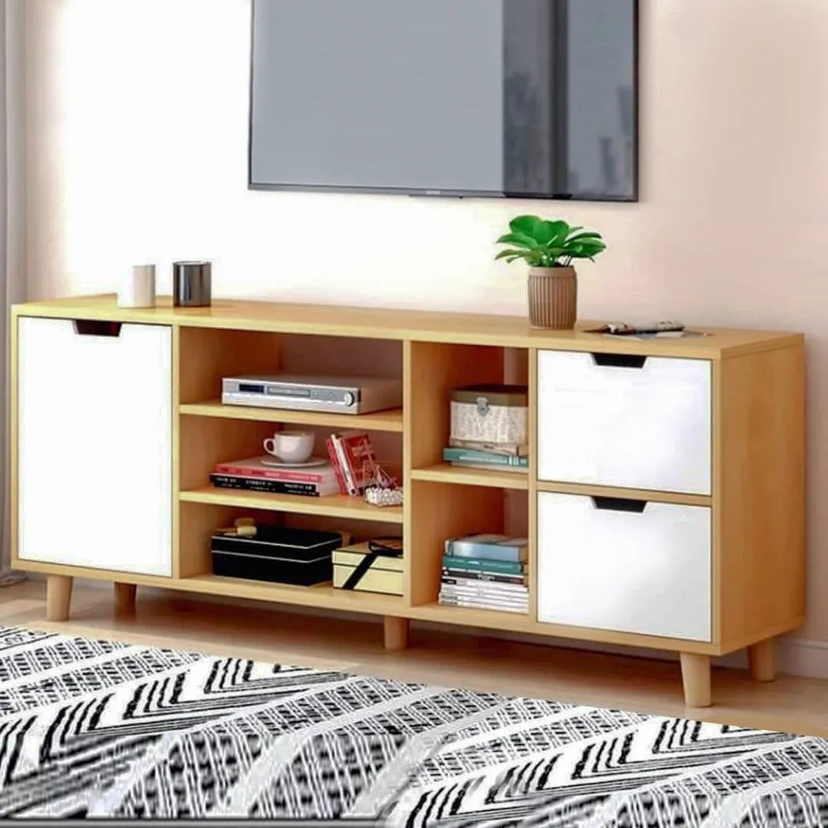 YOMYM - Mueble de TV Estilo Nórdico de 120cm en Color Madera de Arce Nórdico Para Salón