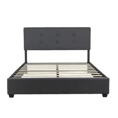 ELEMENT DESIGN - Base de Cama con Respaldo Acolchado 2 Plazas Gris Moderno
