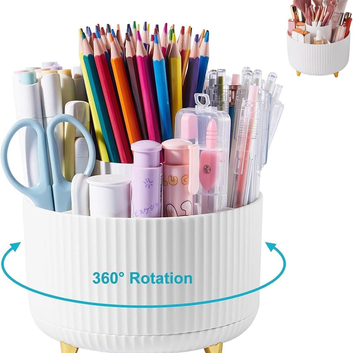 KUANGYE - Porta Lápices Organizador Giratorio Blanco 360 Grados