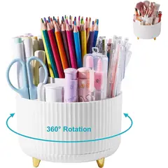 KUANGYE - Porta Lápices Organizador Giratorio Blanco 360 Grados