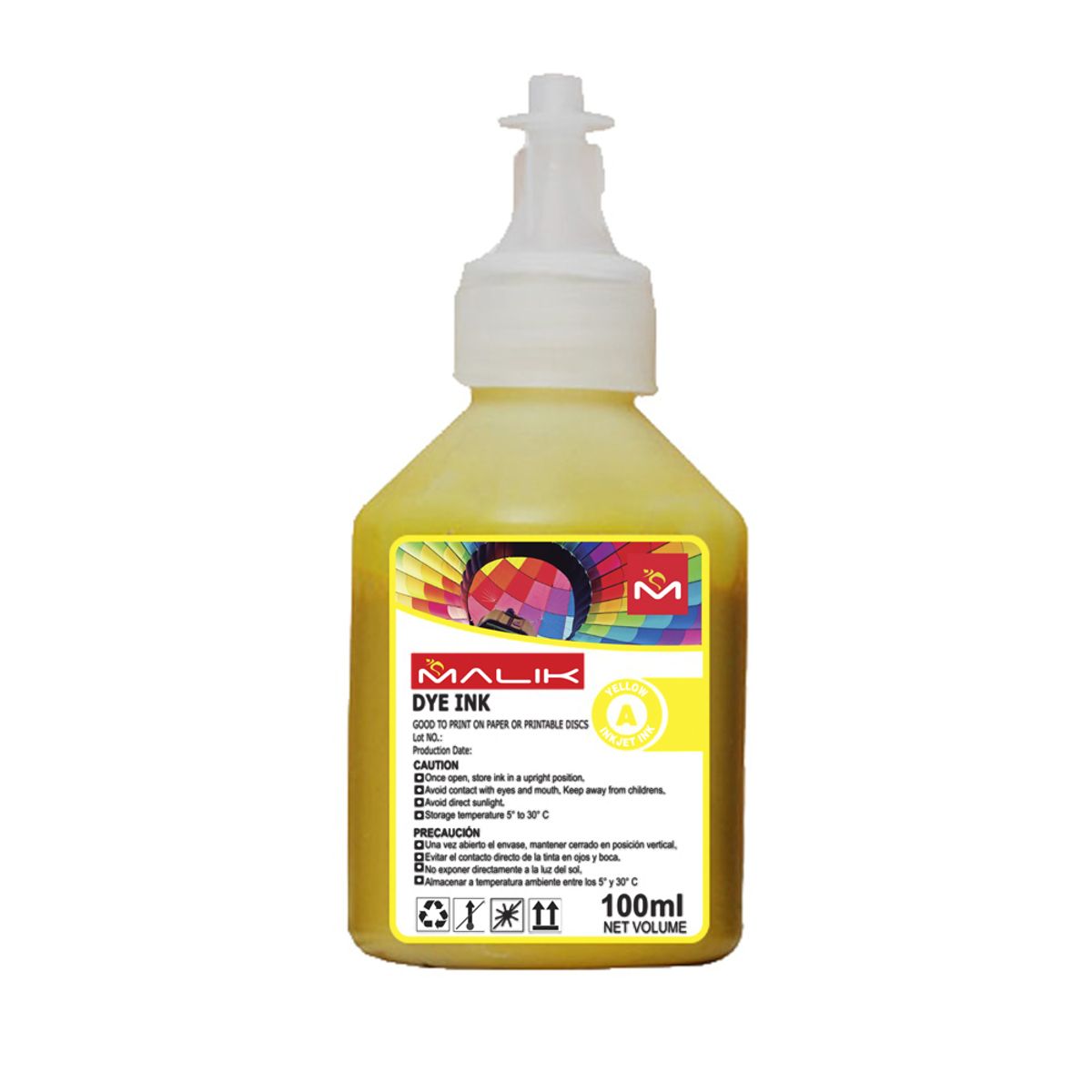 MALIK - Tinta Amarillo 100ml con Botella GT52 GT53 compatible para Hp Ink Tank 315