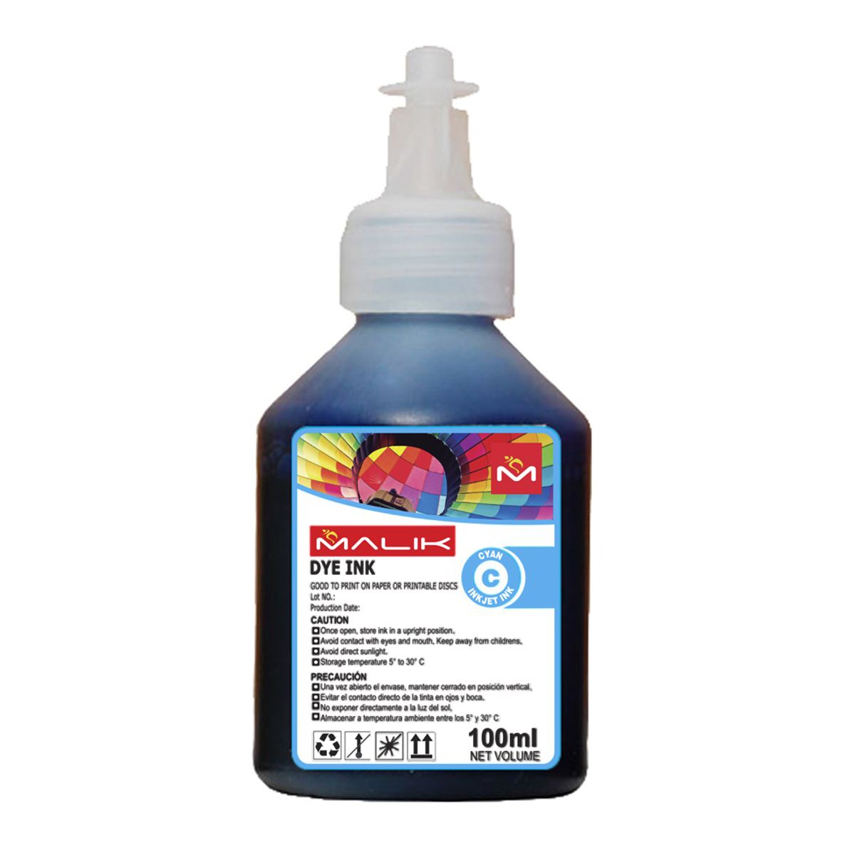 MALIK - Tinta Cyan 100ml con Botella GT52 GT53 compatible para Hp Ink Tank 315