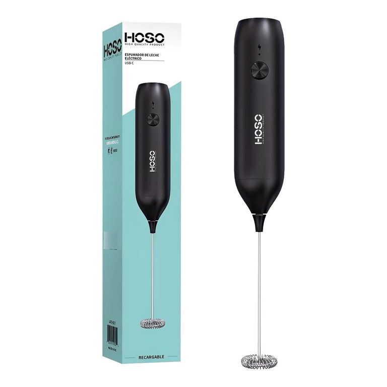 Batidor de Leche Recargable USB Acero Inoxidable Negro