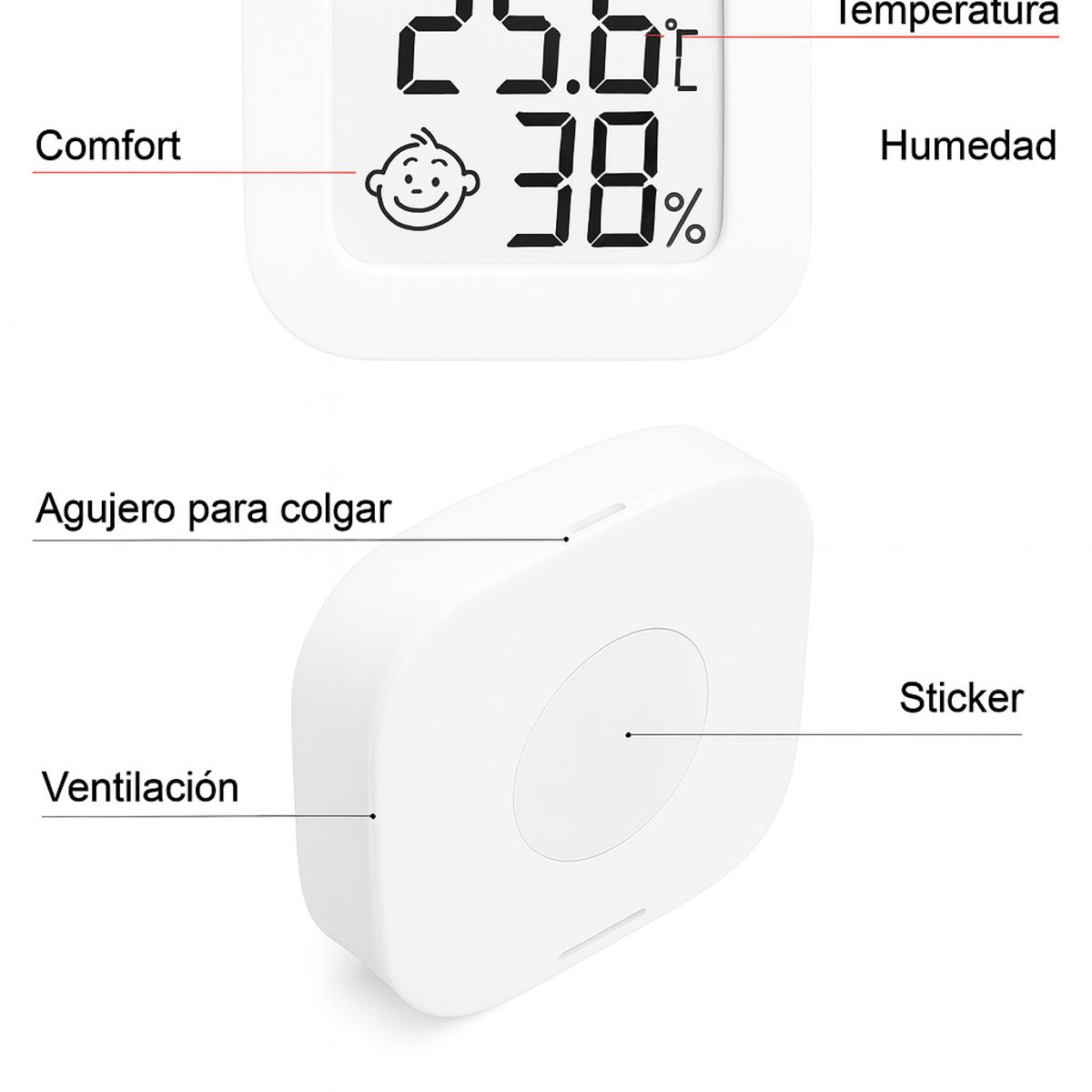 LLEGO UNO - Termómetro Higrómetro Digital Ambiente Bebe Tempera Blanco